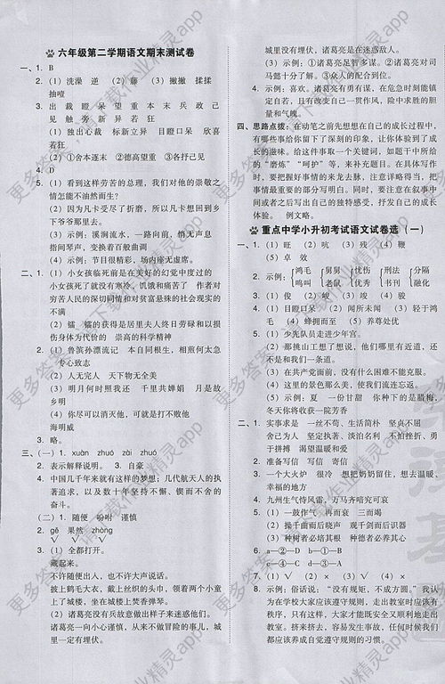 六年级上册语文练习册答案人教版,人教版六年级上册语文练习册答案