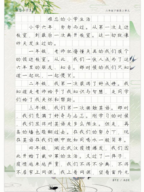 难忘的小学生活,难忘的小学生活作文600字